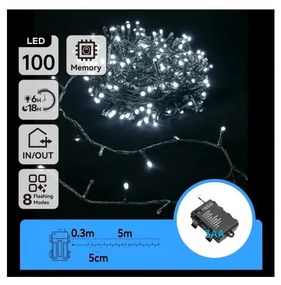 Aigostar - LED външна коледна гирлянда 100xLED/8 режима 3xAA 5,3 m IP44 студено бяла