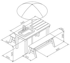 Маса за пясък с чадърче и 2 пейки