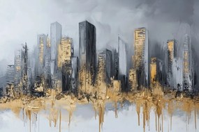 Картина на платно – Панорама на небостъргачи в златно-сиво
