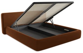 Двойно легло теракотено тапицирано с място за съхранение и включена подматрачна рамка 180x200 cm Kiana – Makamii