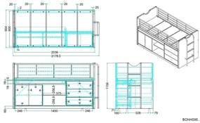 Бяло-сиво повдигнато детско легло с място за съхранение и включена подматрачна рамка 90x200 cm Bonny – Vipack