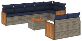 3260241 vidaXL Градински диван с възглавници, 9 части, полиратан, сив