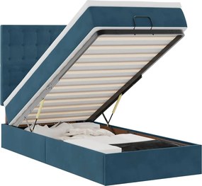 3314442 vidaXL Османска легло с матраци и LED, тъмносиньо, 90x200 см, кадифе