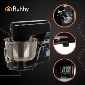 Многофункционален кухненски робот Ruhhy, 2300W, с отопляема купа, капацитет 6,2L, над 30 функции, черен, неръждаема стомана
