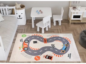Кремаво детско килимче за игра подходящо за пране 160x230 cm Race Garage – Vitaus