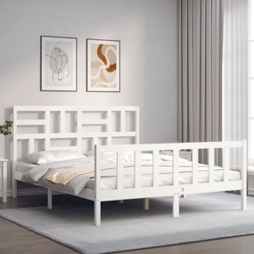 3193082 vidaXL Рамка за легло с табла бяла 5FT King Size масивно дърво