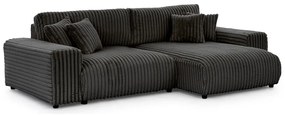 Тъмносив разтегателен ъглов диван от рипсено кадифе с място за съхранение (десен ъгъл) Sarina – Ropez