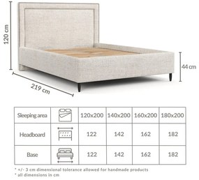 Светлосиво тапицирано двойно легло с място за съхранение с включена подматрачна рамка 180x200 cm Baleine – Maison de Rêve