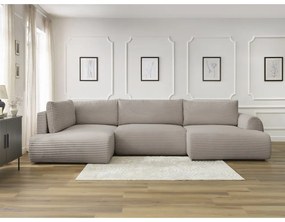 Светлосиво-бежов разтегателен ъглов диван от рипсено кадифе (десен ъгъл/"U" форма) Lucien – Bobochic Paris