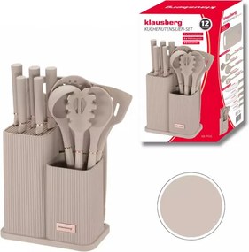 Комплект ножове и прибори Klausberg KB 7935, Дъска и стойка, 12 части, Бежов