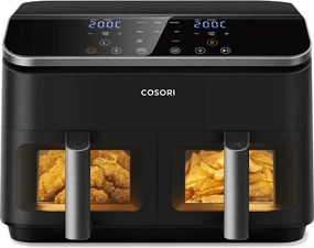 Втора ръка: Двоен фритюрник с горещ въздух Cosori Dual Basket CAF-R901-AEU, 1750 W, 8.5 л, 8 програми, Таймер, Touch screen, Черен