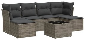 3249859 vidaXL Градински диван с възглавници, 7 части, полиратан, сив