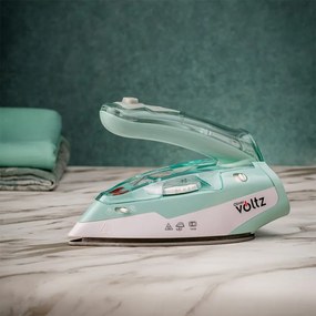 Туристическа ютия Oliver Voltz OV51050K, 1100W, 55 ml, Сгъваема, Защита прегряване, Тюркоаз/Бял