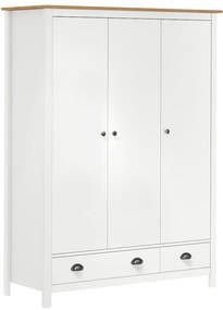 288954 vidaXL Гардероб с 3 врати Hill бял 127x50x170 см борово дърво масив