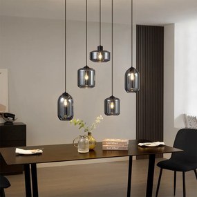 Модерен висящa лампa черен с димно стъкло 5 светлини - Sheena