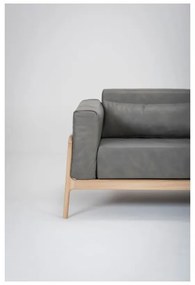 Тъмно сив диван от биволска кожа с масивна дъбова конструкция , 180 см Fawn - Gazzda