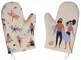 Комплект от 2 бежови памучни кухненски ръкавици Beach Life - Butter Kings