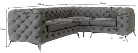 Сив кадифен ъглов диван (десен ъгъл/L форма) Chelsea – Ropez