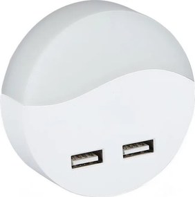 LED Нощна лампа за контакт със сензор за здрач 2xUSB LED/0,45W/230V 3000K