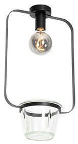 Модерна таванна лампа черна със стъкло правоъгълна - Roslini