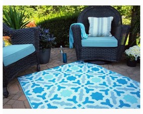 Синьо-сив двустранен килим за открито, изработен от рециклирана пластмаса , 150 x 240 cm Seville - Fab Hab