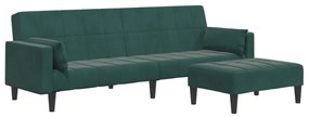 3258135 vidaXL 2-местно разтегателно канапе с табуретка, тъмнозелено, кадифе