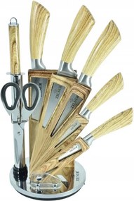Комплект ножове с поставка ZILNER ZL 5122, 8 части, Точило, Ножици, Неръждаема стомана, Дървена дръжка