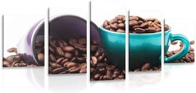 картини от 5 части – Чаши с кафеени зърна