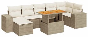 3327404 vidaXL Градински диван с възглавници, 8 части, бежов полиратан