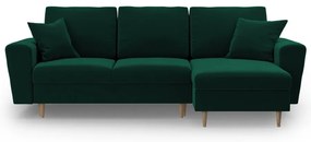 Зелен кадифен разтегателен ъглов диван с място за съхранение Kyoto – Cosmopolitan Design