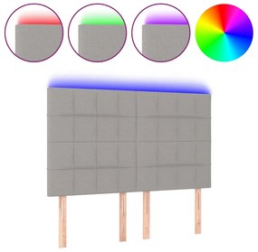 3122422 vidaXL LED горна табла за легло, светлосива, 144x5x118/128 см, плат