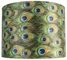 Абажур от кадифе с дизайн на паун 40/40/30 със златен интериор