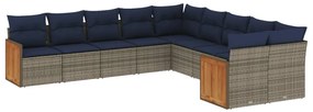 3260437 vidaXL Градински диван с възглавници, 10 части, полиратан, сив