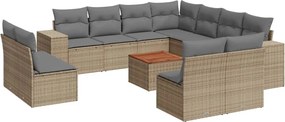 3257837 vidaXL Градински диван с възглавници, 12 части, бежов полиратан