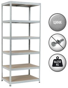 Метален стелаж STAR 213x90x60 см, до 250 кг на рафт - цинк