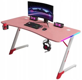 Розова геймърска PC маса с RGB LED осветление Šírka: 120 cm