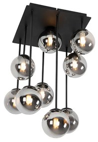 Модерна таванна лампа черна 9-лампа с димно стъкло - Атина