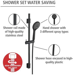 Черен душ комплект от неръждаема стомана 70cm Water Saving - Wenko