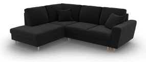 Черен кадифен разтегателен ъглов диван с място за съхранение (ляв ъгъл/L форма) Kyoto – Cosmopolitan Design