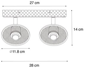 Индустриален таванен прожектор черен с дърво 2-светлина - Jasmine