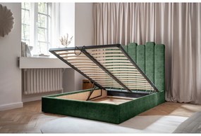 Зелено тапицирано двойно легло с място за съхранение и решетка140x200 cm Dreamy Aurora - Miuform
