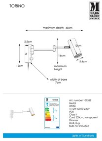 Бяла метална стенна лампа Torino - Markslöjd