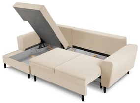 Бежов разтегателен ъглов диван с място за съхранение от рипсено кадифе (ляв ъгъл) Kyoto – Cosmopolitan Design