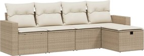 3263464 vidaXL Градински комплект диван с възглавници 5 части бежов полиратан