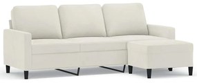 3201063 vidaXL 3-местен диван с табуретка, кремав, 180 см, кадифе