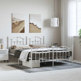 353511 vidaXL Метална рамка за легло с горна и долна табла, бяла, 183x213 см