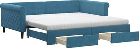 3197849 vidaXL Канапе с изтеглящо легло и чекмеджета синьо 100x200 см кадифе