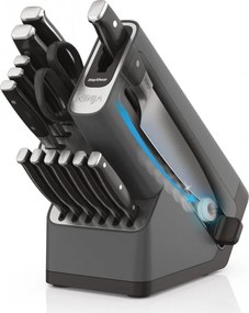 Комплект кухненски ножове с точило Ninja K32014EUUK, 14 части, StaySharp, Ергономичен дизайн, Сребрист/черен