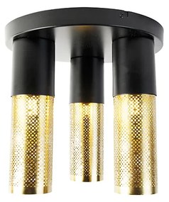 Индустриален плафон черен със злато кръгъл 3-светлина - Raspi