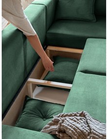 Зелен велурен разтегателен диван (десен ъгъл) Lazy Lukka - Miuform